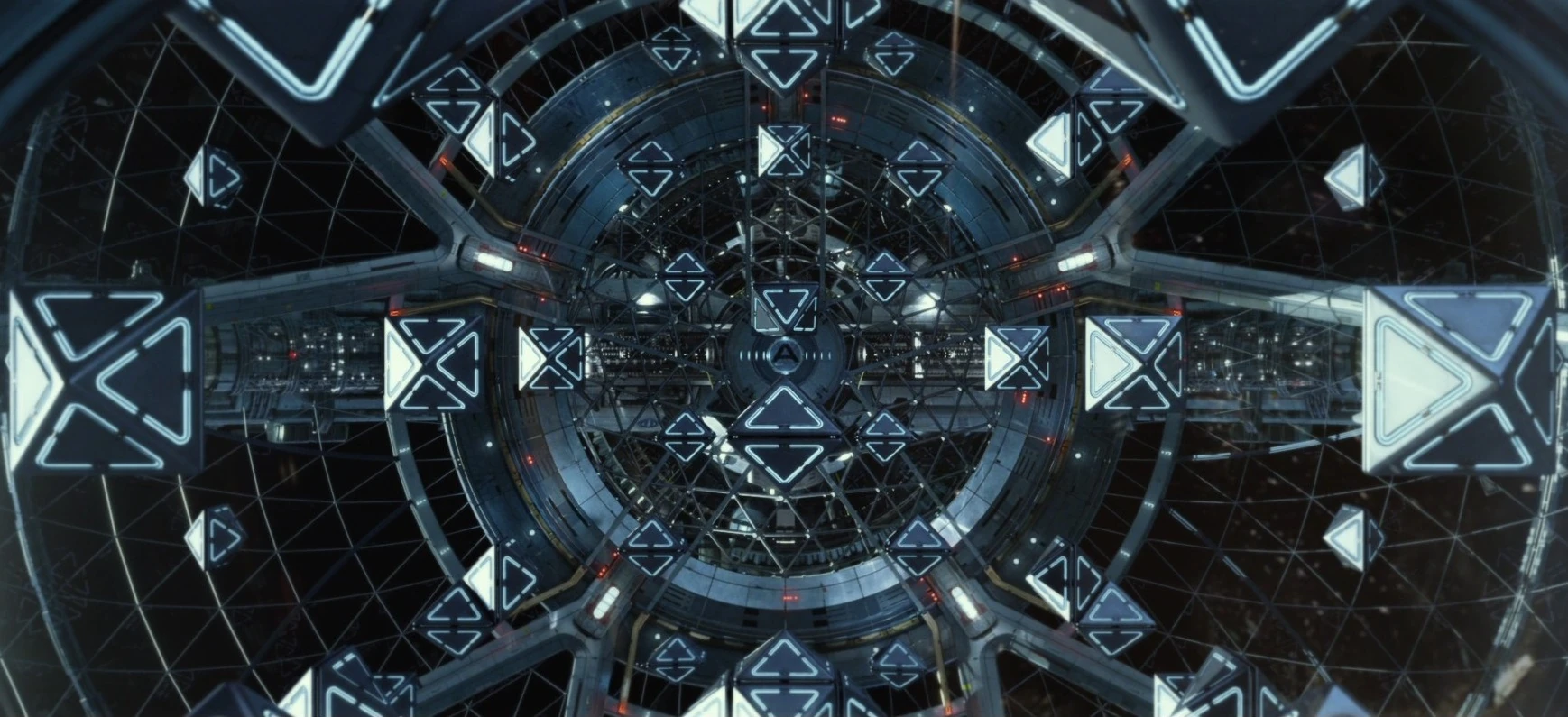 Visual effects from the Ender's Game film showing the zero-gravity battle room.