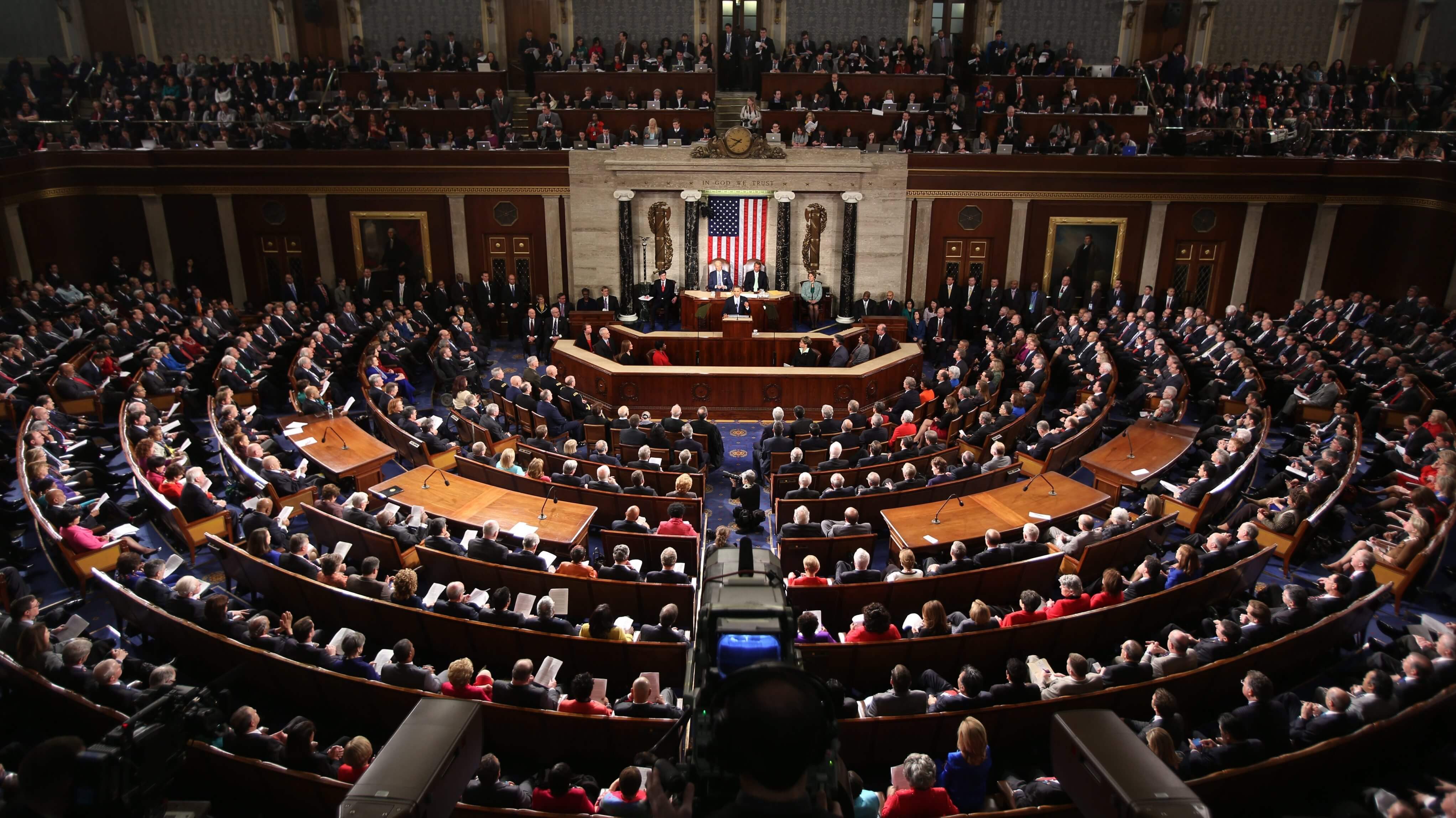 An overhead view of Barack Obama’s state of the union address, with both houses of Congress gathered.